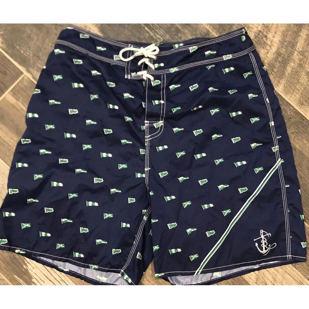 Polo Ralph Lauren Blue Swim Trunks Board Shorts Flags Nautical Sailing Size 30‎